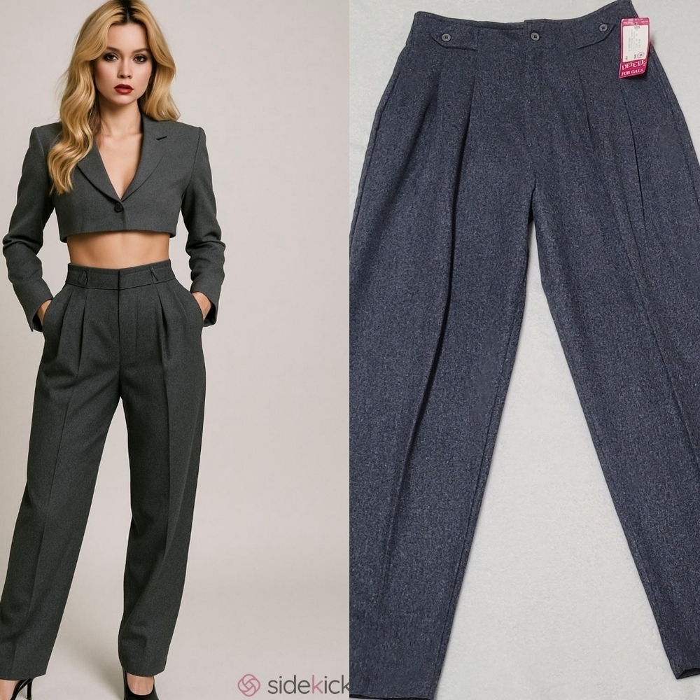 DeeCee Vintage 70s Deadstock Charcoal Gray Italian Wool Yoke Waist Slacks 14
